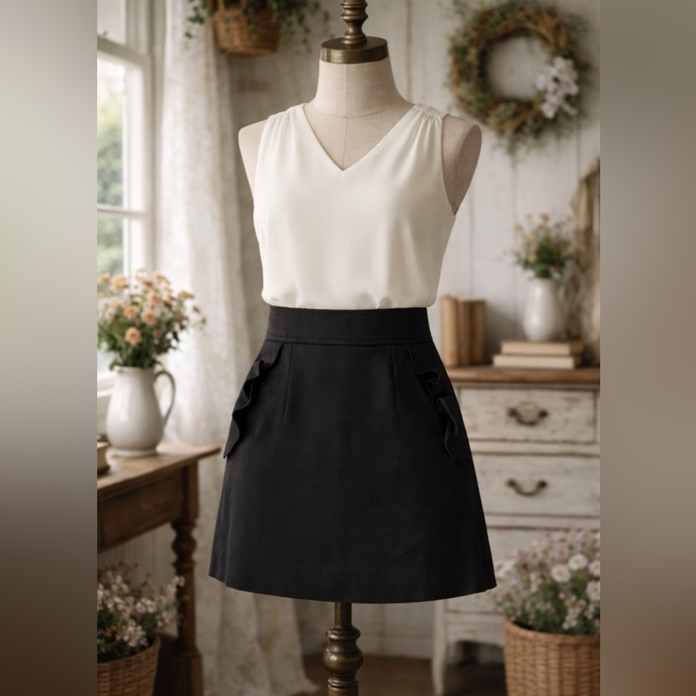 Sandro Paris Black Mini Skirt with Ruffle Detail